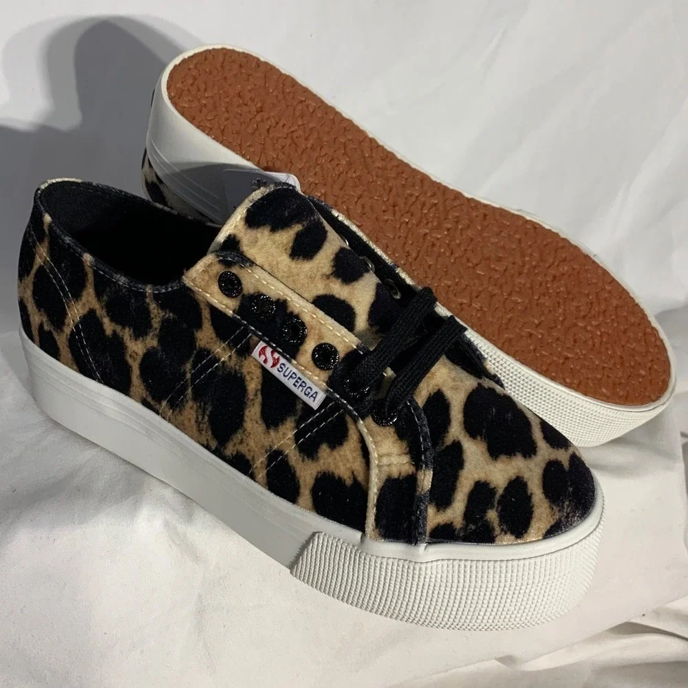 NEW Superga Platform Velvet Leopard Animal Print Shoes Size 8
